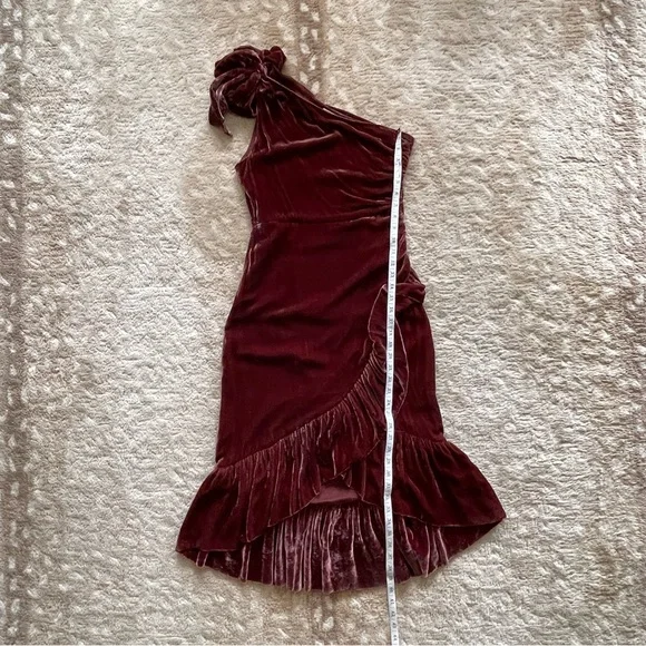 Ulla Johnson Elisa One Shoulder Bow Velvet Midi Dress Puce Dark Cherry Red Sz 4 - Picture 8 of 14